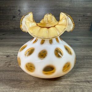 Vintage Fenton Honeysuckle Opalescent Glass Coin Dot Lamp Shade 3” Fitter